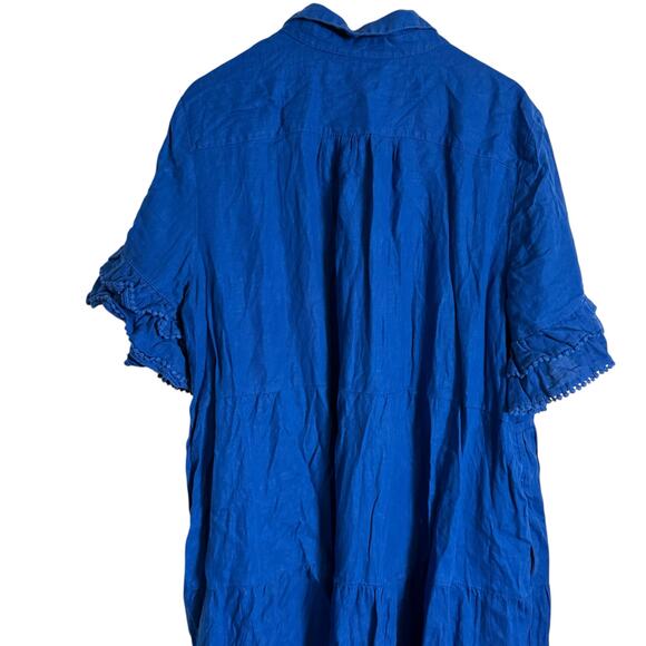 Chico’s Blue Linen Flounce Sleeve Tiered Collared Relaxed Maxi Dress Size 22 - Picture 7 of 10